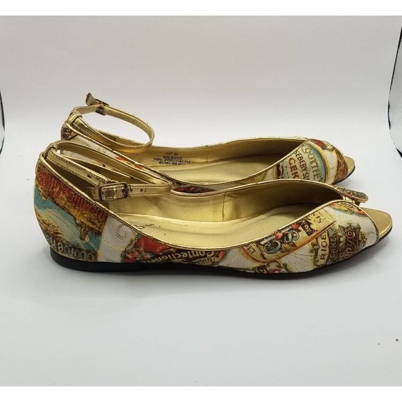 Carlos Santana Flirt Multicolor Gold Accent Peep Toe Ankle Strap Flats Size 6 - Picture 4 of 12